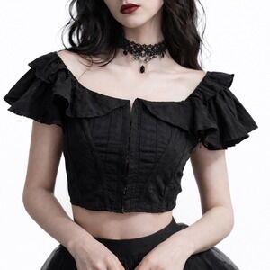 HYFVE Black Ruffle Off Shoulder Corset Crop Top Womens Size S Coquette